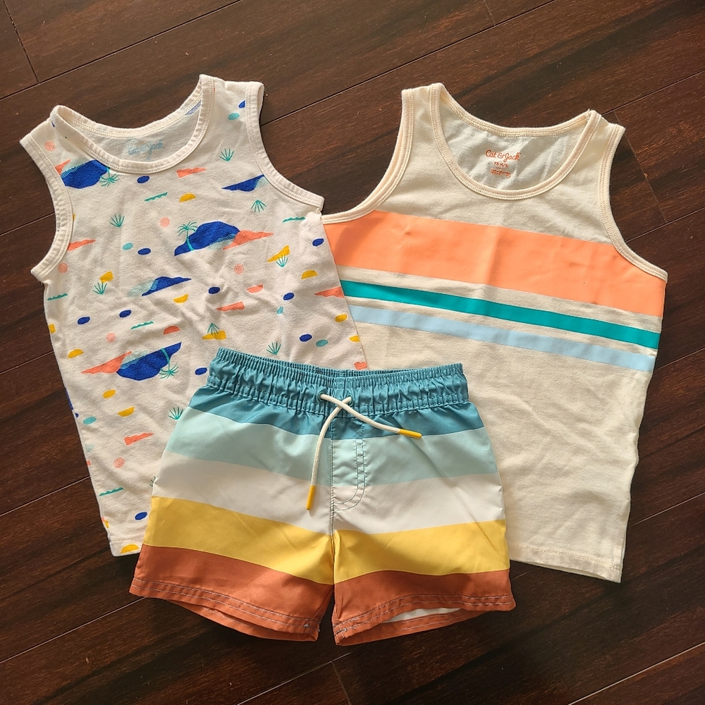 Cat & Jack White and Orange Tank Tops for Summer And Trunks